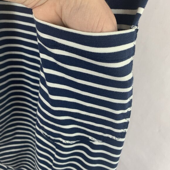 Toad & Co Women Samba Muse Ruched Midi Dress Sz Large Navy Blue Striped Coastal - Picture 10 of 12